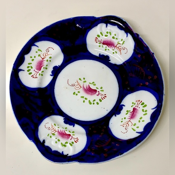 19th Century Vintage Gaudy Welsh Feather Pattern Handled Biscuit Tray - Picture 8 of 15